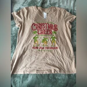 Maurices Beige Short Sleeve Tee with Red and Green Holiday Graphic